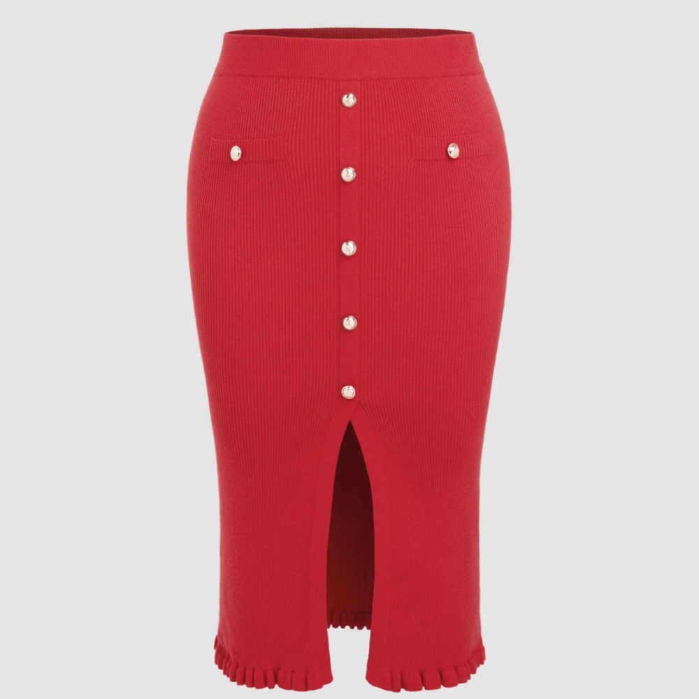 Mid waist split knit midi skirt
